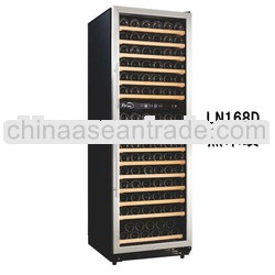 168 bottles Dual zone humidity wine cooler with black PVC trim glass door