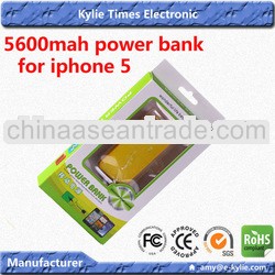 2013 best sales output 5v 1a power bank 5600mah high capacity for iphone 5 colorful