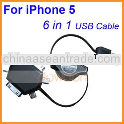 6 in 1 Retractable USB Cable For iPhone 5 iPhone 4 Samsung Nokia HTC