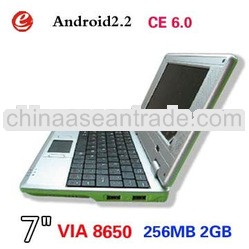 7 inch VIA 8650 win ce 6.0 netbook laptop mini Android 2.2 os with Wifi