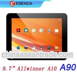 9.7 inch IPS capacitive screen allwinner a10 1.5GHZ android 4.0 tablet pc with dual camera