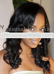 Celebrity Style #1b big curl virgin indian hair glueless full lace 100% human hair wig wholesale