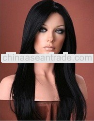 Celebrity style ! 100% human hair #1b silky straight virgin indian remy full lace wig