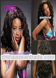 Celebrity style! 18inch #1b loose wave hot beauty virgin human hair full lace wigs in Peruvian
