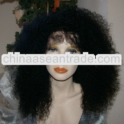 Fashion jet black indian remy afro kinky curly full lace wigs
