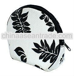 Hibiscus & Palm Tree Canvas Cosmetic Bag Black make up travel bag