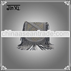 Ladies Grey faux suede fringe/tassel studs handbag
