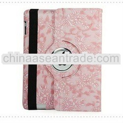 New 360 Rotating Magnetic Leather Case Smart Cover Stand pink flower for iPad3