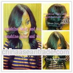 New charming 20inch jet black body wave peruvian hair full lace wig with side bangs with bleached kn
