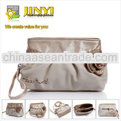 New design flower decorated beauty bag PU messanger bag