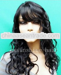 Nice looking #1B loose wave human hair lace front wigs with bangs