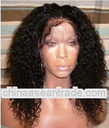 Qingdao high quality wholesale price 16" #1B kinky curl virgin brazilian hair full lace wig