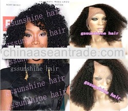 Super star 100% indian human remy hair #1b kinky curly u part wig for black women