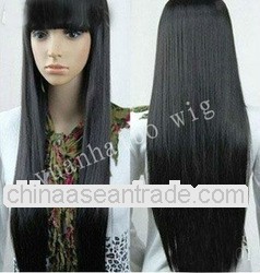 Top Quality Luxury 22" #1B Silky Straight, Indian Virgin Hair full lace wigs with bangs