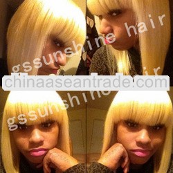 Wow,charming !14" #613 silky straight with full bangs 100% brazilian human hair short bob lace 