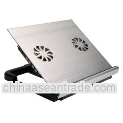 aluminum usb hub notebook cooling pad with 2 fans and plastic stand holder