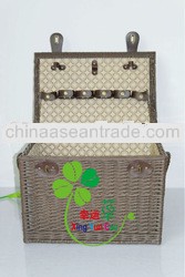 empty unpeeled rectangle wicker picnic basket with lining