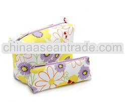 fashionable pure fresh printing yellow purple flowers polyester cosmetic bag for women