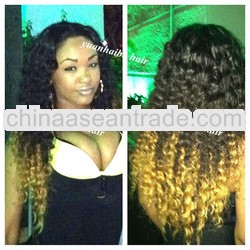 golden ombre 1b/144# two tone color mongolian curl glueless full lace wig