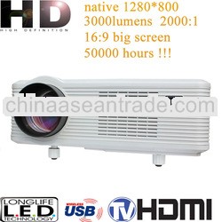 hdmi 1080p projector low cost1280*800 3000lumens 50000houes life and one year warranty