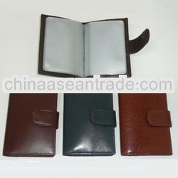 leather business card case with button closure