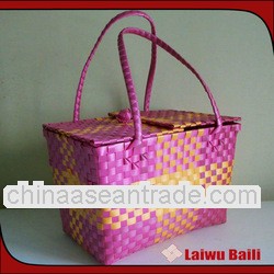 shiny PP woven handled wholesale picnic hand woven plastic baskets