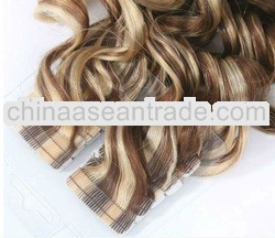 two tones curly tape hair extensions , virgin brazilian human hair