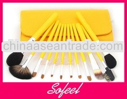 12pcs professional handmade cosmetic yellow makeup brush set