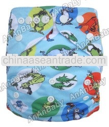 Cartoon Printed Baby Cloth Diapers Affordable Double Row Snaps All In One Size Baby Diaper Nappies