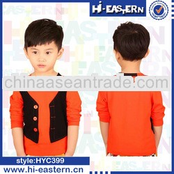2013 new design fake two piece long sleeve children t shirt