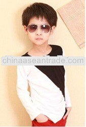 Asymmetrical patcchwork side ruffle cool boys' long sleeve T-shirt factory wholesale