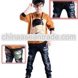 Autumn winter 2013 children dress kids boys jeans rubber waistband solid long cotton boys jeans hip 