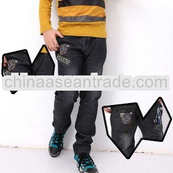 Autumn winter children wearing kids boys formal jeans grey rubber waistband solid pure color long de