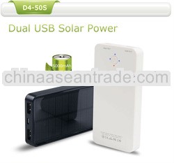 Best seller 2013 solar panel 0.7w 2 usb output power bank 5000mah 2 usb power bank