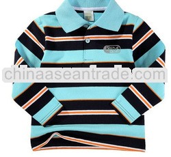 Fashion stripe stand collar long sleeve t-shirt for kids