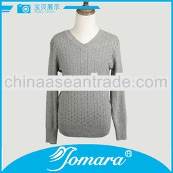 Grey color long sleeve boy's sweater v neck pullover