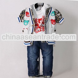 Hot Seller Baby Boy Spring Clothing Set 3 Pcs Grey Hoodies And T Shirt And Kids Jeans Pants Children