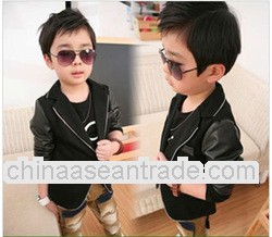 PU LEATHER SPLICING BOY'S SMALL SUIT AUTUMN WINTER OF CHILDREN'S COAT