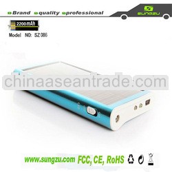 multifunctional external backup solar charger 2200mah with LED light