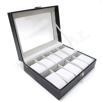10 Grids Leather Jewelry Watch Display Box Storage Holder Organizer Case Holder[000379]