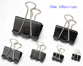 100pcs/opp  15mm Black Metal Documents Binder Clips/Memo Clip , Free shipping!