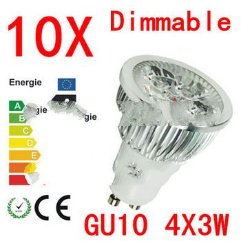 10X  High power CREE GU10 4x3W 12W 85-265V Dimmable Light lamp Bulb LED Downlight Led Bulb Warm/Pure