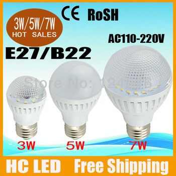 10pcs/lot led bulb lamp High brightness E27 B22 3W/5W/7W 2835SMD Cold white/warm white AC110V-240V F