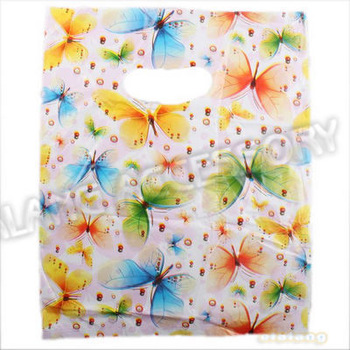 180pcs/lot 25*22cm Plastic Useful Colorful Butterfly Printed Boutique Gift Packing Practial Hand Car