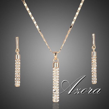 18K Real Gold Plated SWA ELEMENTS Drop Earrings and Pendant Necklace Sets FREE SHIPPING!(Azora TG000
