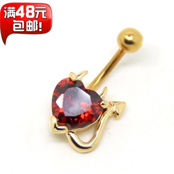 1pcs of 14g Devil red navel belly ring navel button bars gold heart