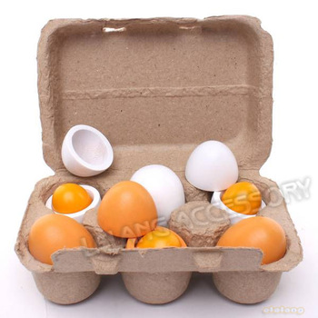 1set/lot Free Shipping Wooden 6pcs Eggs Yolk Pretend Play Kitchen Game Food Cooking Children Kid Toy