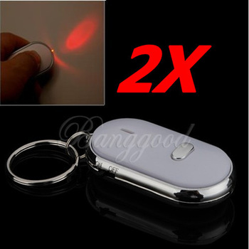 2 pcs LED Torch Anti-Lost Key Finder Locator Find Key chain Sound Control Whistle