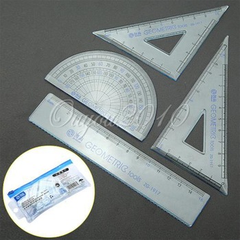 20 sets 4pcs/set Plastic Length Straight Edge Triangular Angle Measure Protractor School Student Mat
