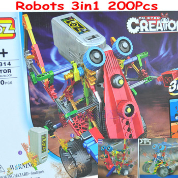 200Pcs  3 in 1 Combined LOZ Electrical Robot Puzzle Assembly Bricks DIY Toy For Kids Children
